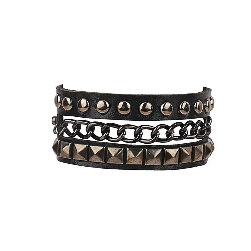 2024 New PU Leather Studded Bracelet Punk Bracelet Adjustable Goth