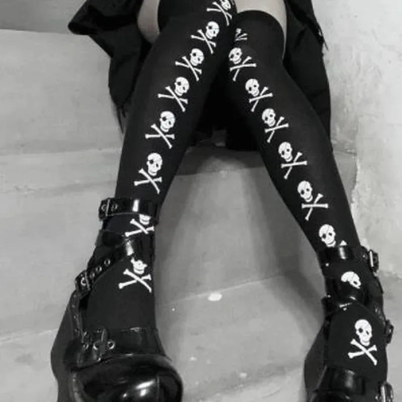 Skull Bat Gothic Dark Long Sexy Stockings Women spider Harajuku Emo