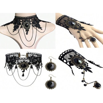 New Sexy Gothic Chokers Crystal Black Lace Neck Choker Necklace