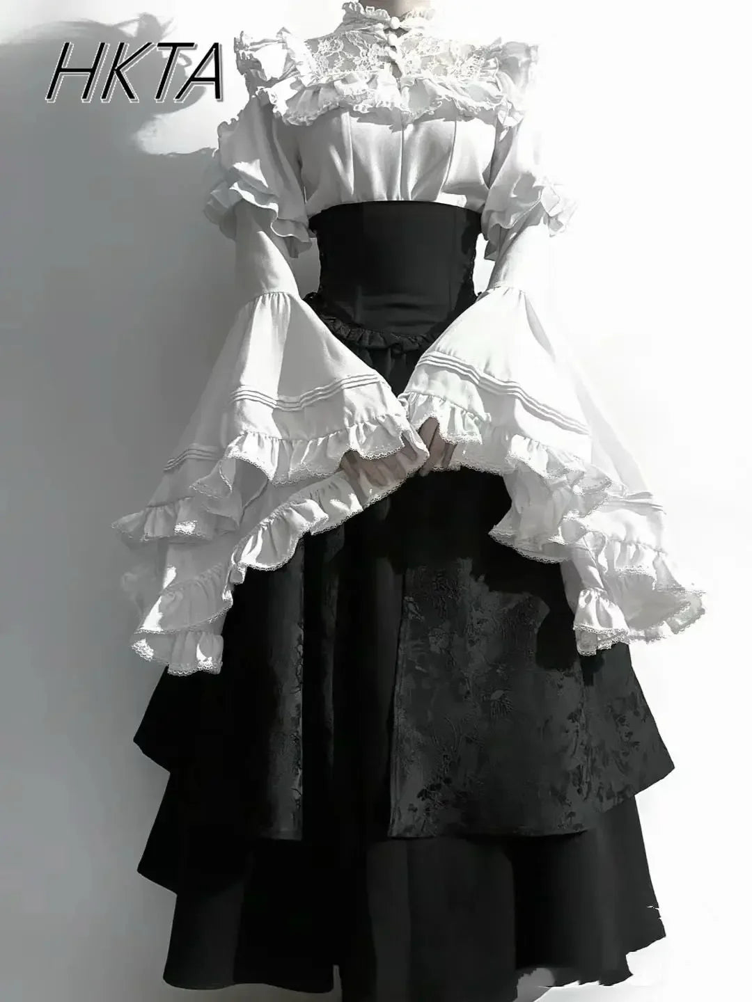 Gothic Shirt Y2k Top Lolita Girls Ruffle Umbrella Skirt High Waist