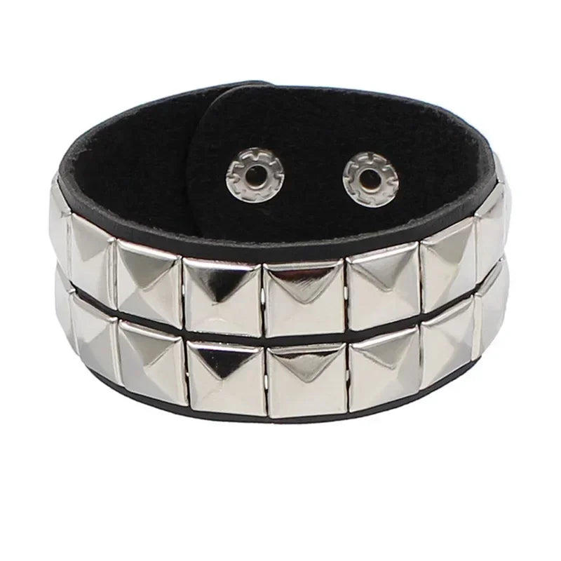2024 New PU Leather Studded Bracelet Punk Bracelet Adjustable Goth