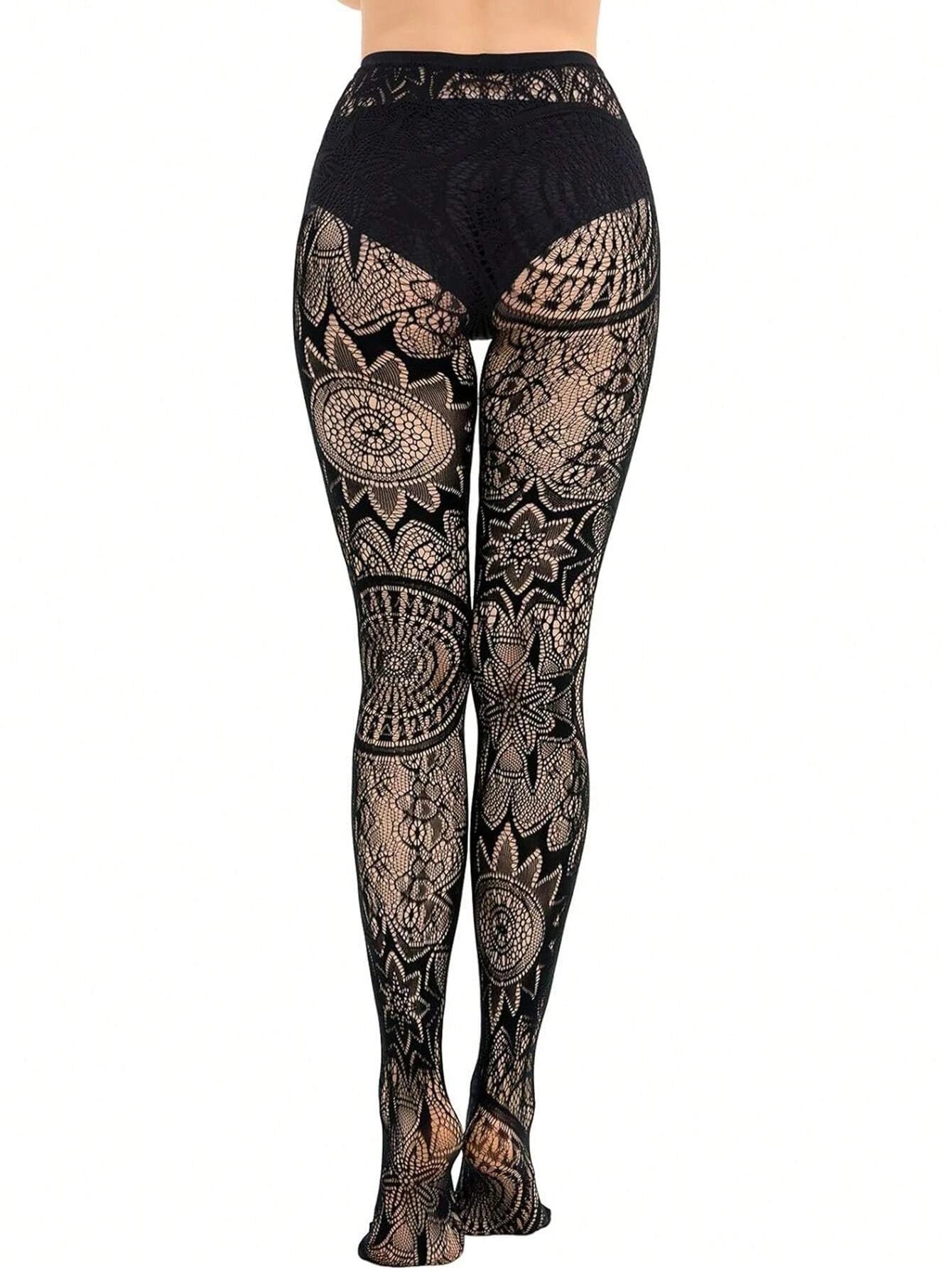 Black Sexy Girls Fishnet Stockings Lace Stockings Jacquard Lace Hollow