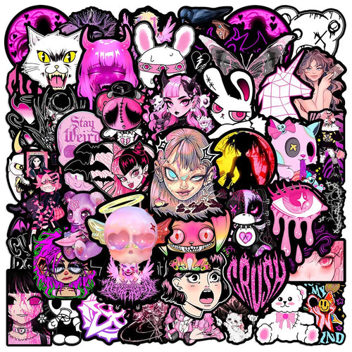 10/30/50pcs Pink Black Gothic Cool Girl Stickers Horror Skull Decal