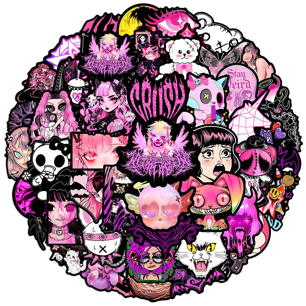 10/30/50pcs Pink Black Gothic Cool Girl Stickers Horror Skull Decal