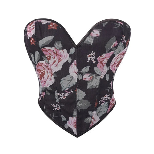 Sexy Women Overbust Corsets Crop Tops Golden Printed Bustiers Lace Up