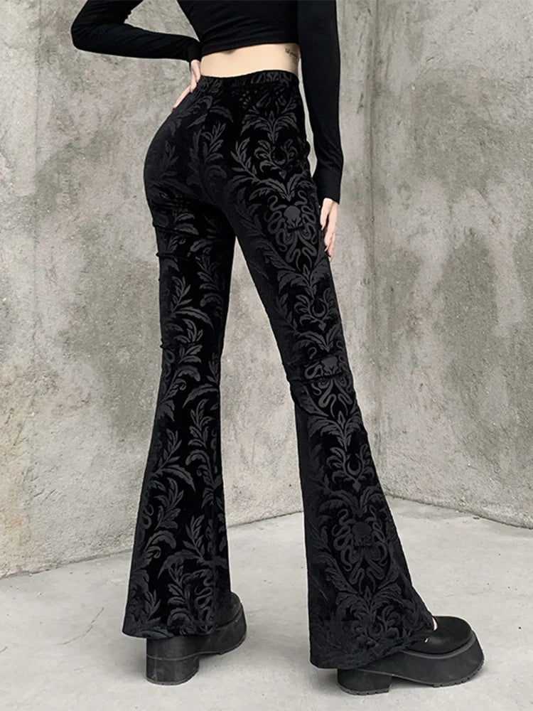 AltGoth Vintage Dark Gothic Velevt Pants Women Streetwear Harajuku