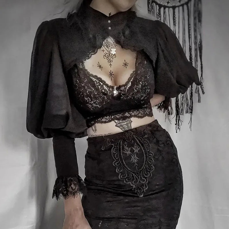 Gothic Lantern Sleeve Smock High Street Sexy Black Winter Long Sleeve