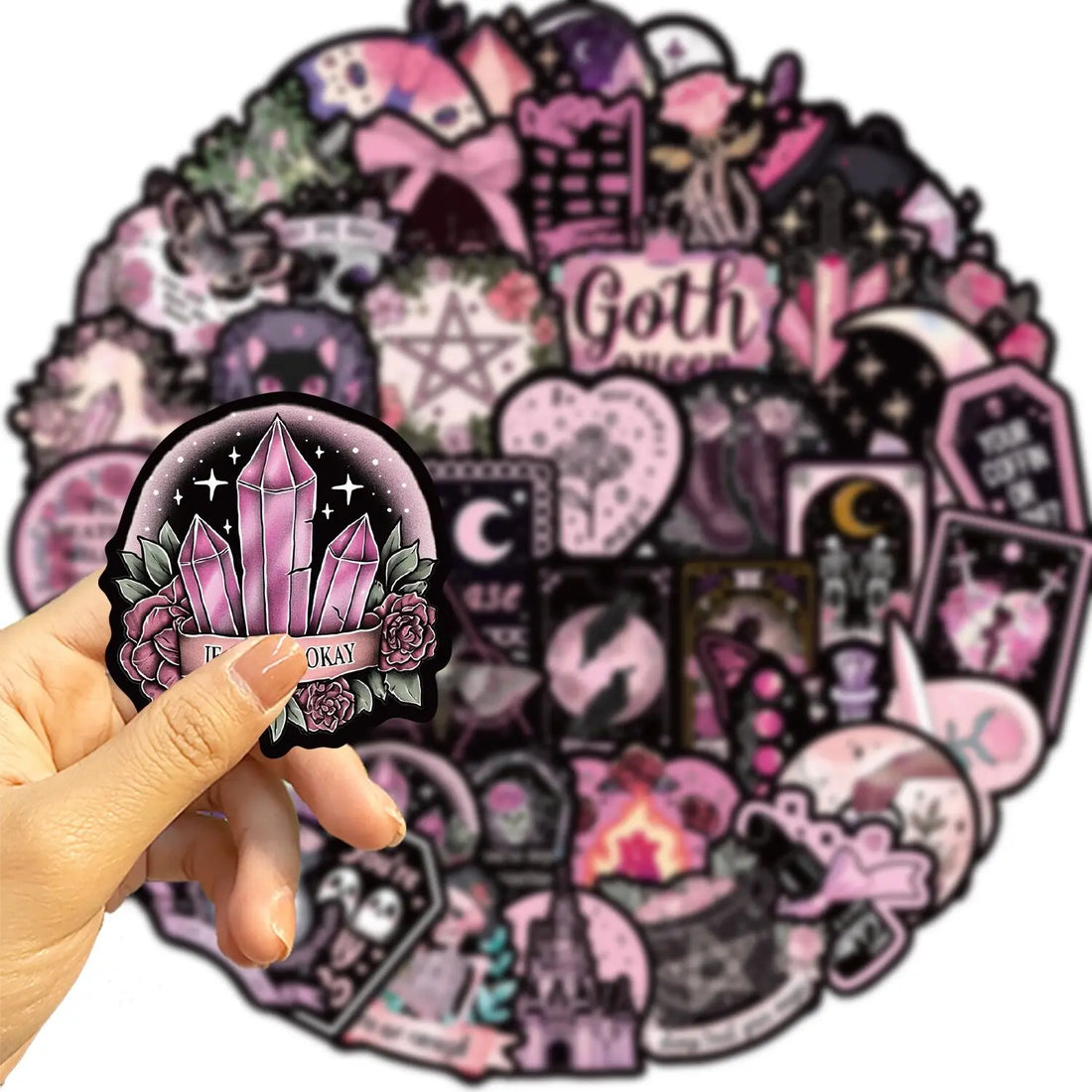 10/50pcs Dark Pink Gothic Magic Horror Skull Stickers Aesthetic Goth