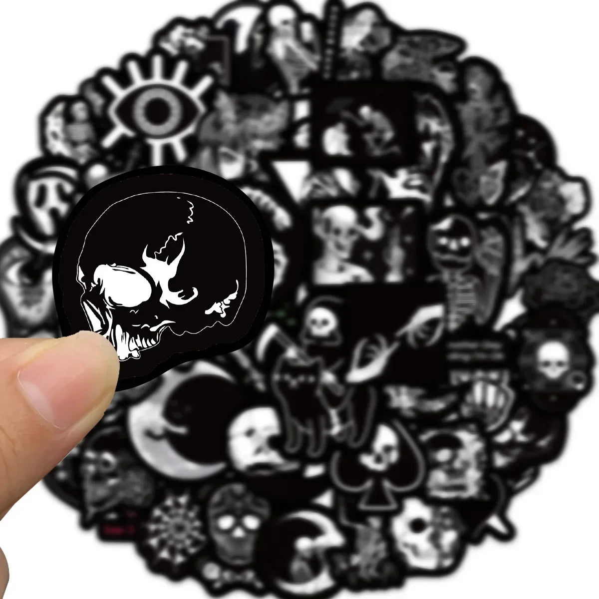 50Pcs Black White Gothic Graffiti Stickers Skull DIY Motorcycle Laptop