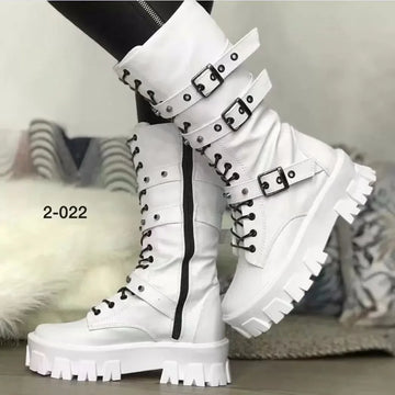 Luxury Brand Woman Boots  Winter New Pu Leather Platform Fashion Lace