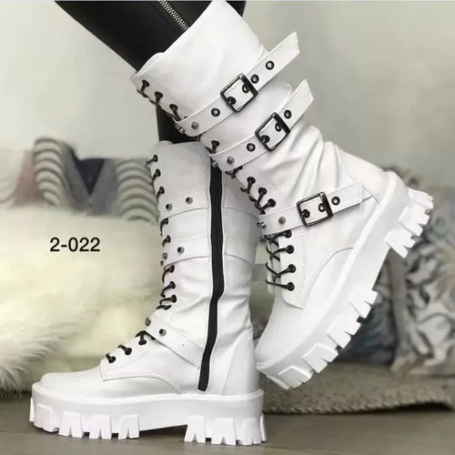 Luxury Brand Woman Boots  Winter New Pu Leather Platform Fashion Lace