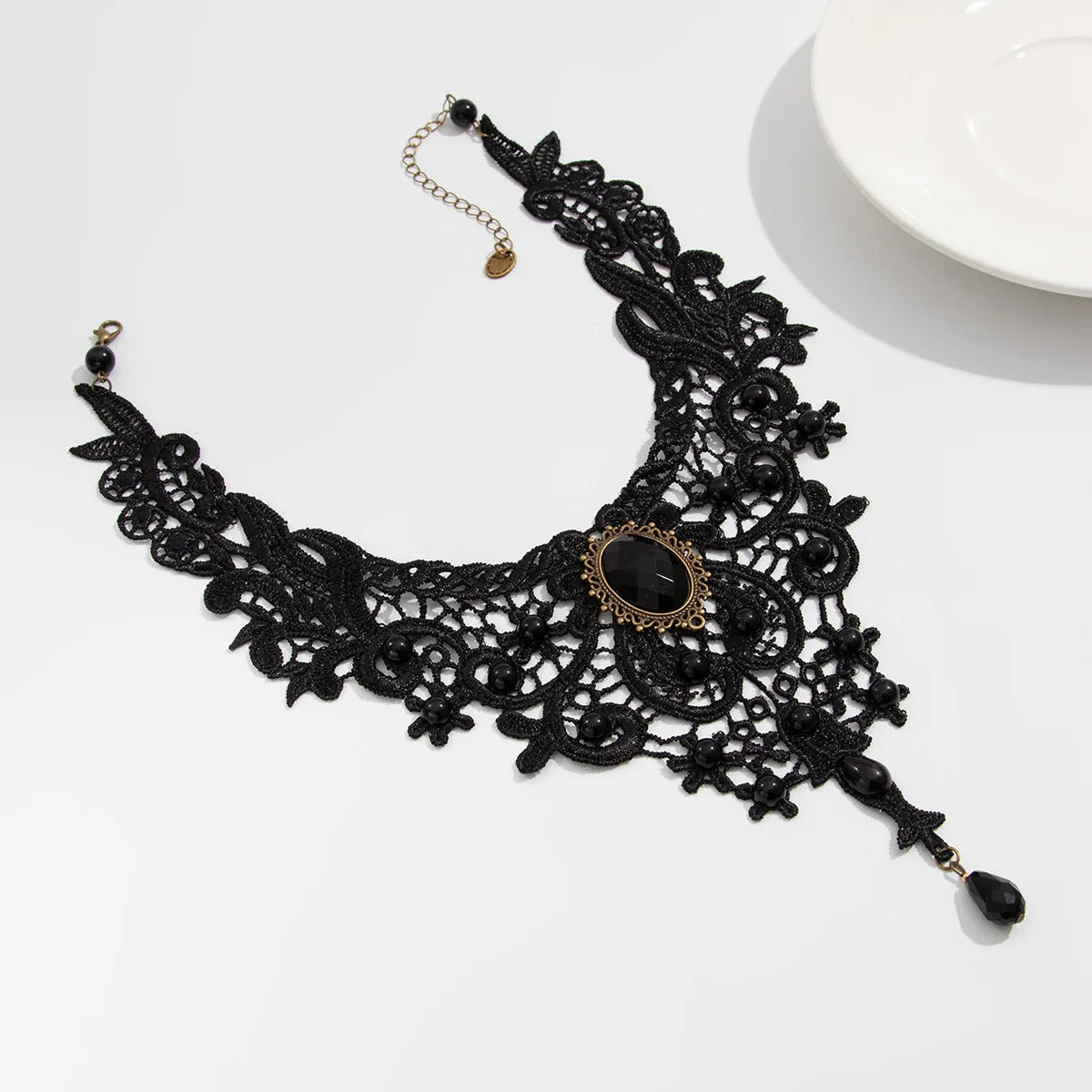 Fashion New Vintage Gem Black Lace Bead Necklace Gothic Steampunk