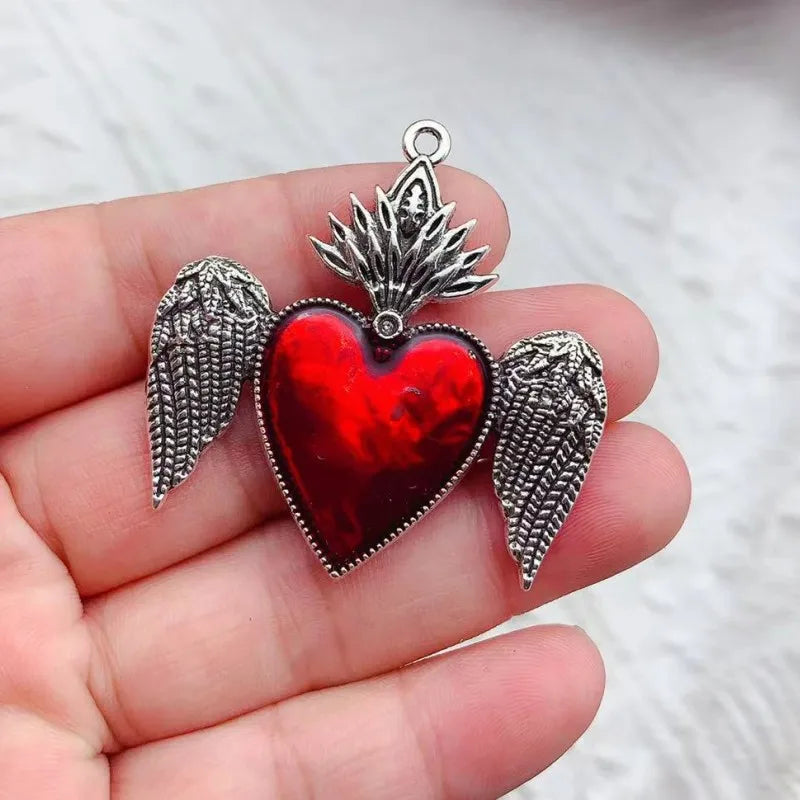 10pcs Mixed Silver Plated Enamel New Gothic Style Sacred Heart Alloy
