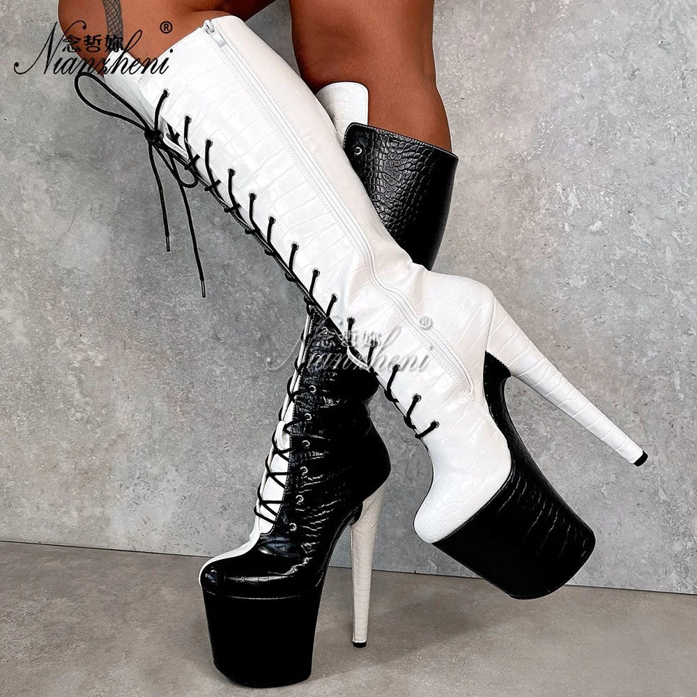20cm stiletto heels Sexy Fetish Gothic Shoes white stripper boots pole