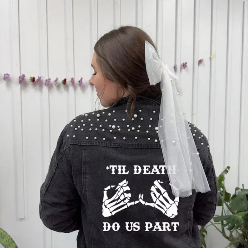 Black Pearl Customized Wedding Denim Jacket Til Death Do Us Part