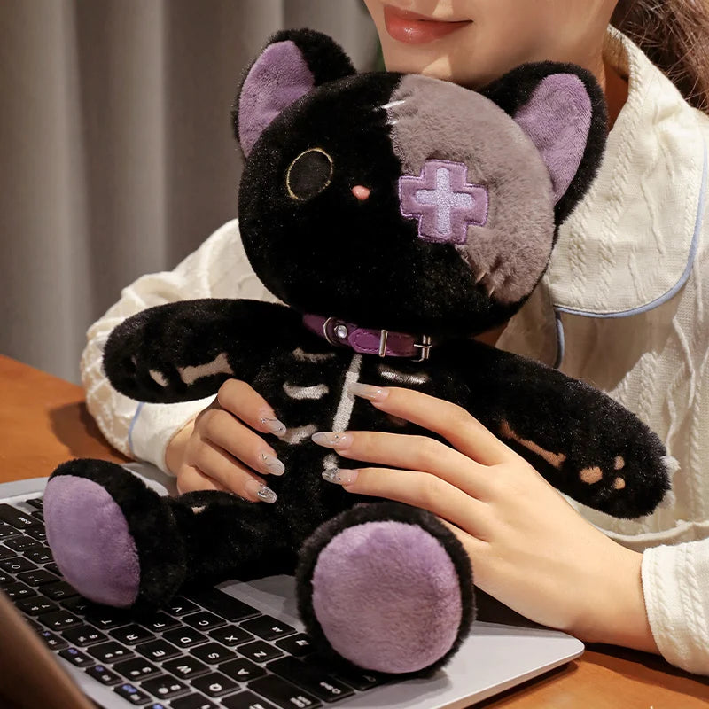 35cm Kawaii Black Serie Skeleton Cat Soft Plush Toy Creative Stuffed