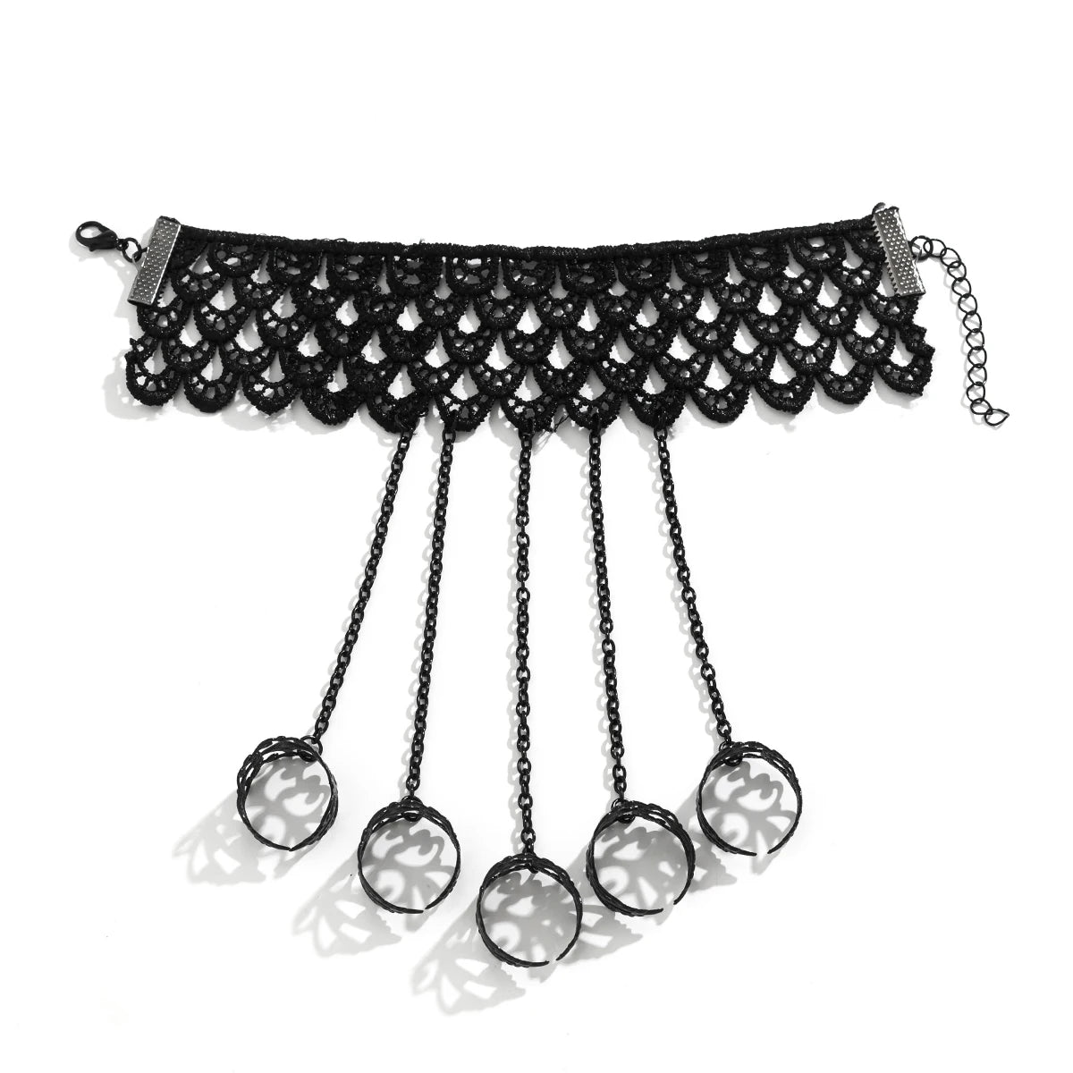 Creative Vintage Black Lace Finger Wrist Chain Rings Bracelets for
