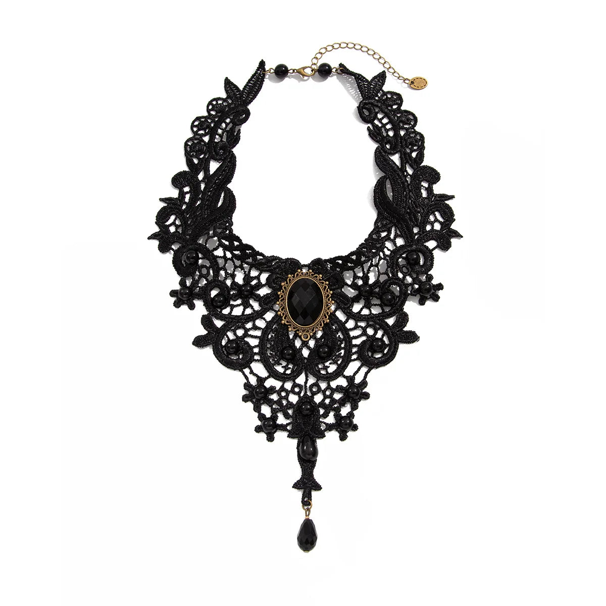 Fashion New Vintage Gem Black Lace Bead Necklace Gothic Steampunk