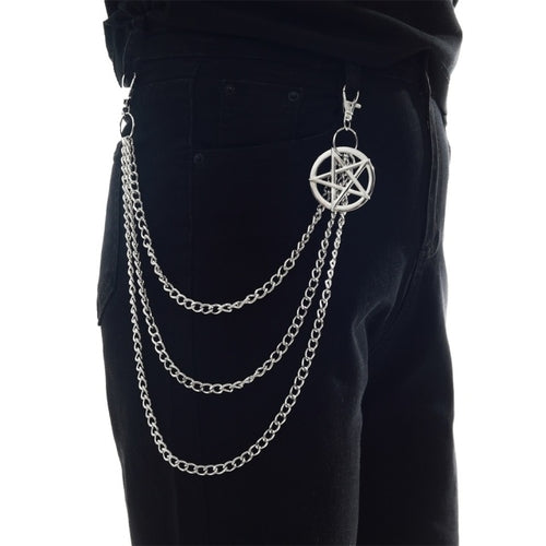 Side Punk Chain On The Jeans Pants Women Pentagram Keychains for Men