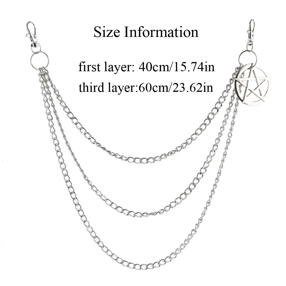 Side Punk Chain On The Jeans Pants Women Pentagram Keychains for Men