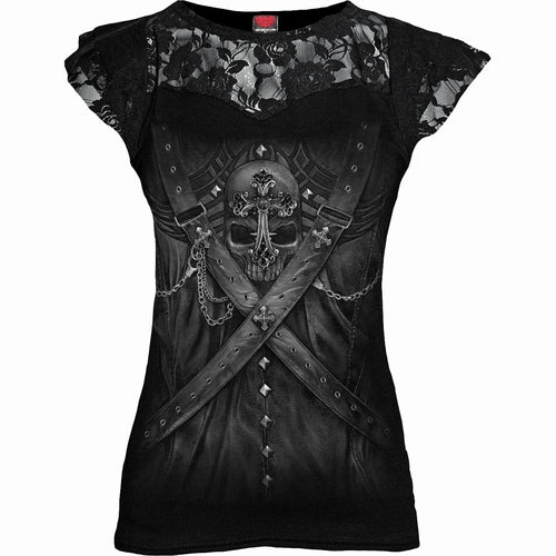 STRAPPED - Lace Layered Cap Sleeve Top Black