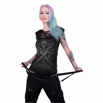 STRAPPED - Lace Layered Cap Sleeve Top Black