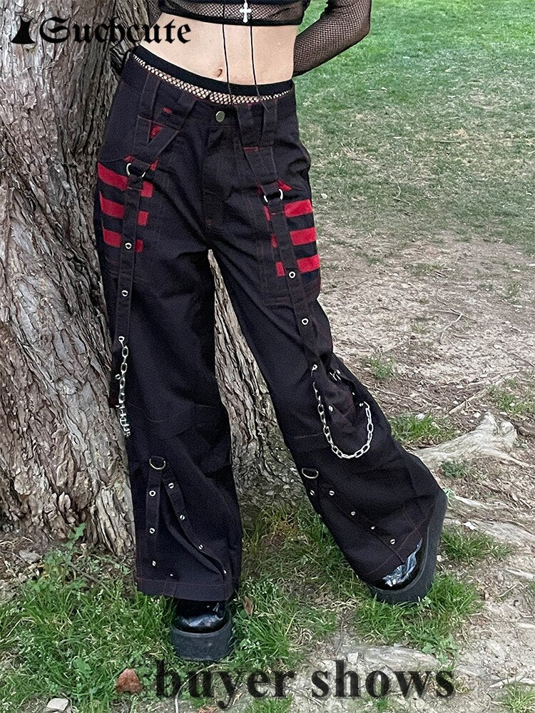 Baggy Pants Women Punk Style | Gothic Pants Chains | Goth Pants Chains