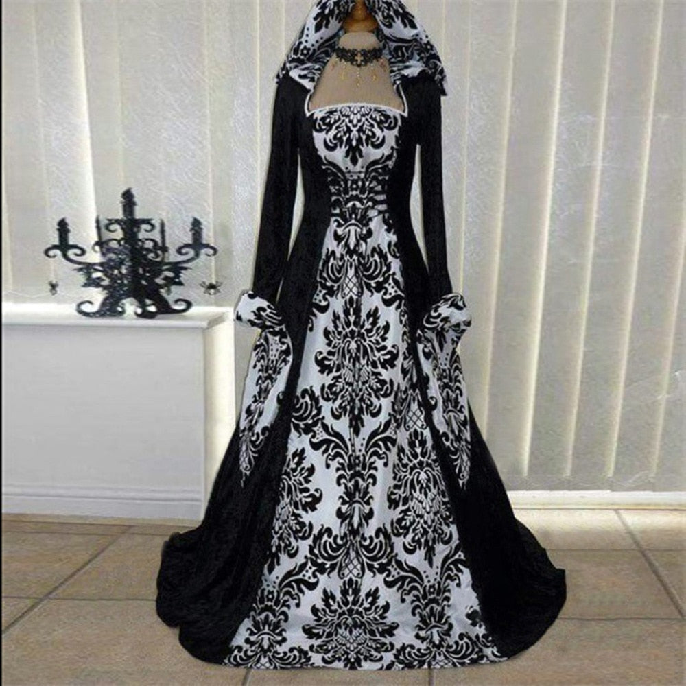 Women Medieval Renaissance Hooded Dress 19th Century European Costumes