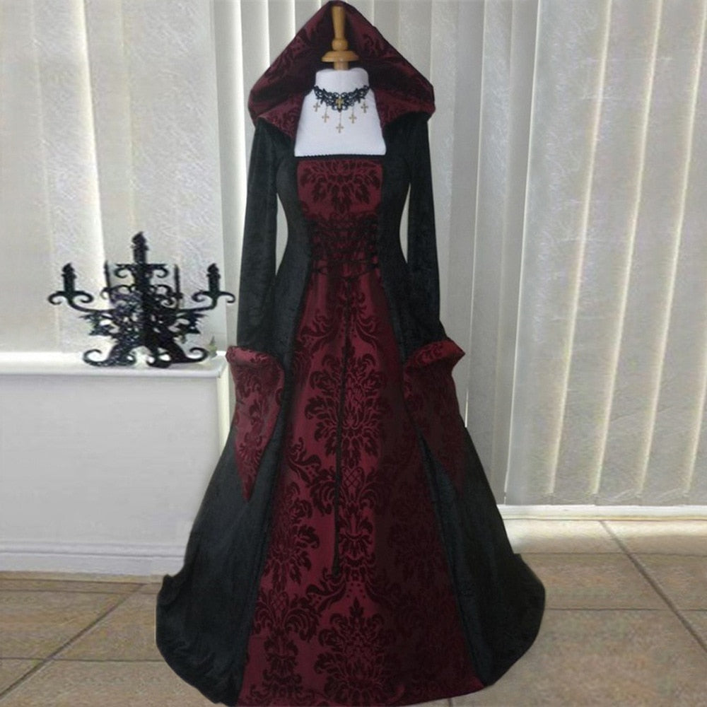Women Medieval Renaissance Hooded Dress 19th Century European Costumes