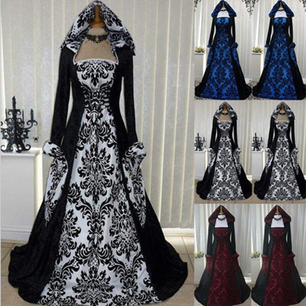 Women Medieval Renaissance Hooded Dress 19th Century European Costumes