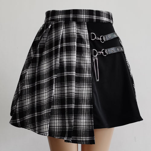 Womens Harajuku Punk Irregular Mini Pleated Skater Skirt Asymmetric