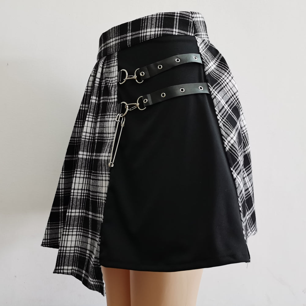 Womens Harajuku Punk Irregular Mini Pleated Skater Skirt Asymmetric