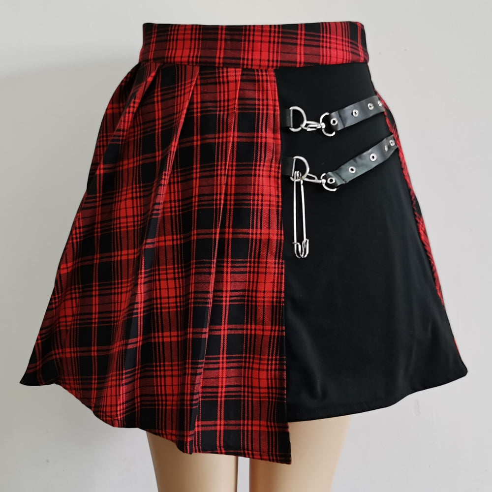 Womens Harajuku Punk Irregular Mini Pleated Skater Skirt Asymmetric