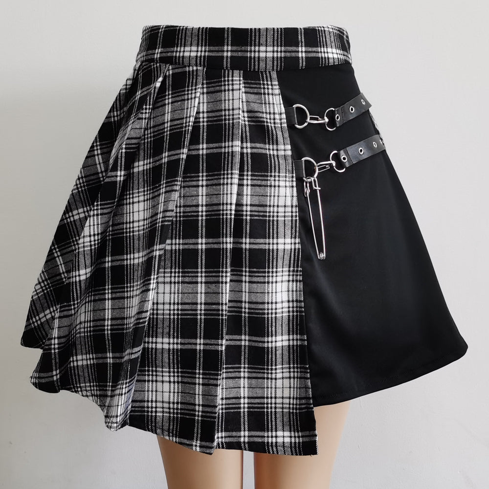 Womens Harajuku Punk Irregular Mini Pleated Skater Skirt Asymmetric