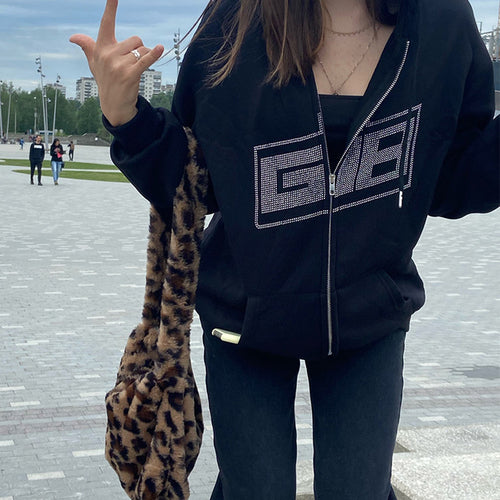 Y2k Gothic Butterfly Print Oversize Zip Up Hoodies 2021 Winter New