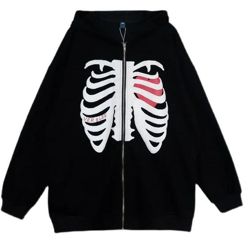 Y2k Rhinestone Cobweb Zip Up Oversized Sweatshirt 2022 Autumn Goth